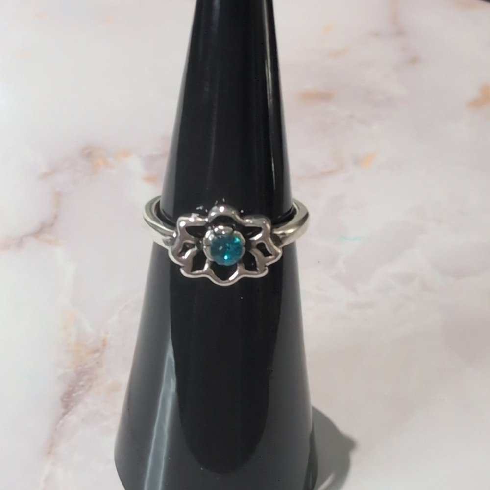 Silver Toned Floral Pinky Ring Size 4